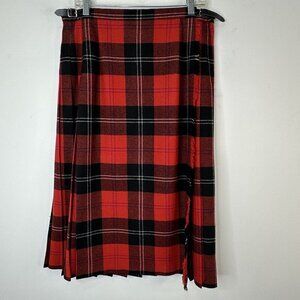 Vtg Laird-Portch Of Scotland Pleated Black/Red Plaid Wrap Wool Kilt Skirt 18